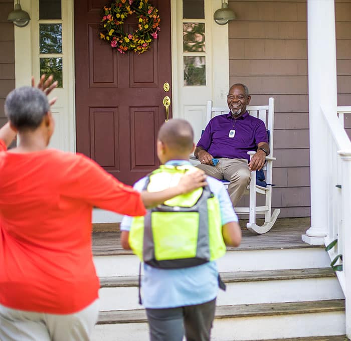 Man Wearing On the Go+ Visited by Family